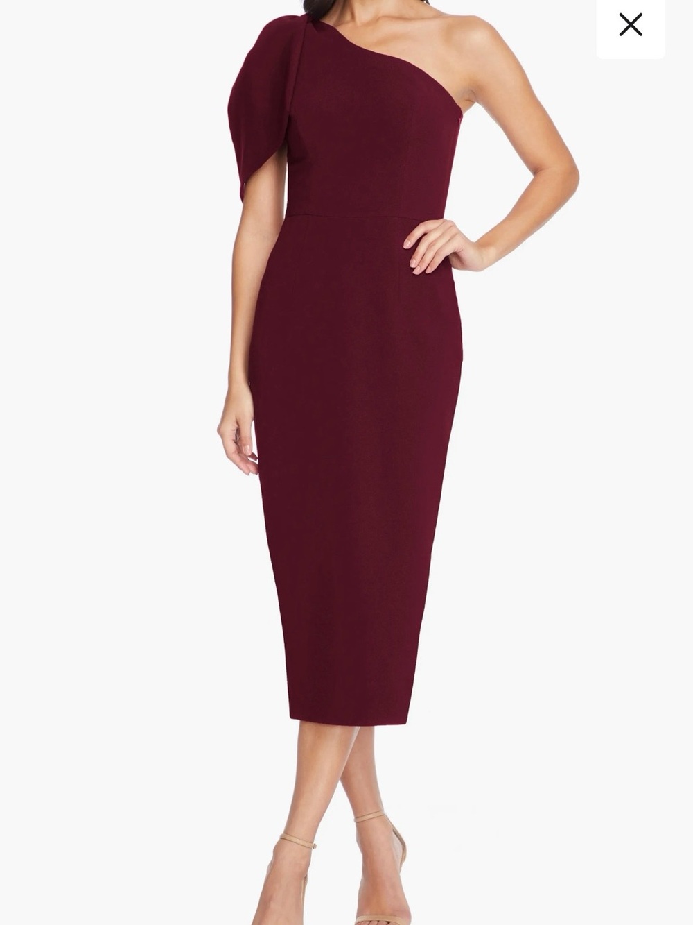 Dress the Population One-Shoulder Wine Red Cocktail Dress